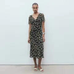 MANGO - Vestido Midi Recto Estampado Floral Mujer