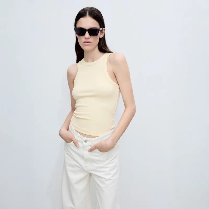 MANGO - Top Canalé Algodón Mujer Mango