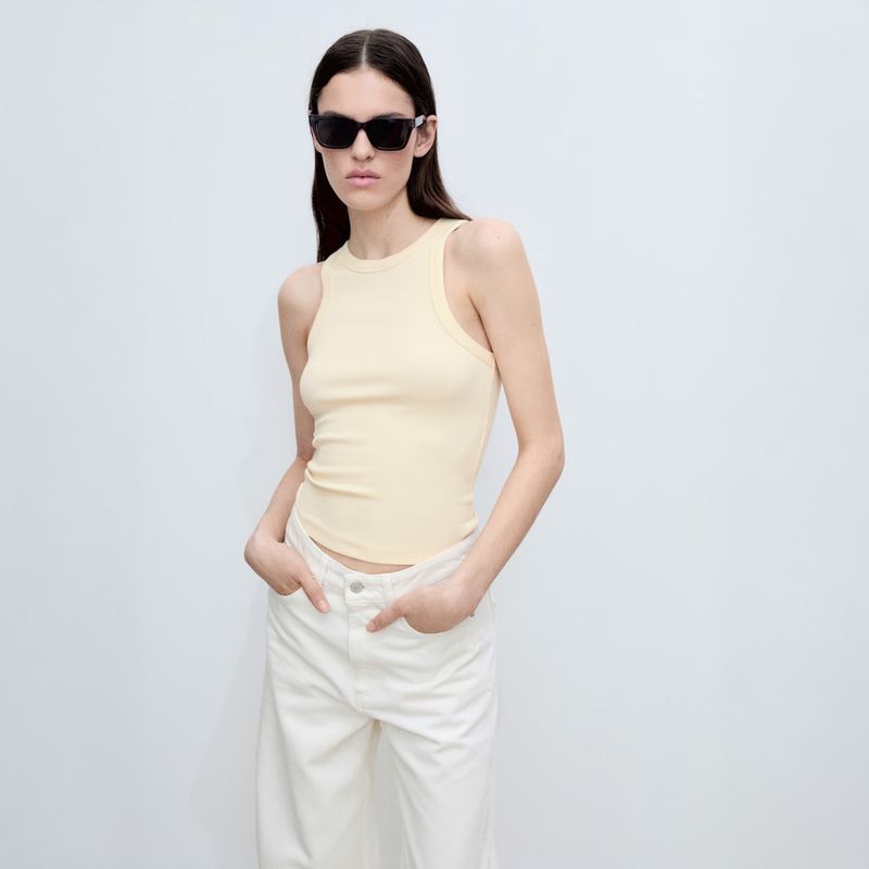 MANGO - Top Canalé Algodón Mujer Mango