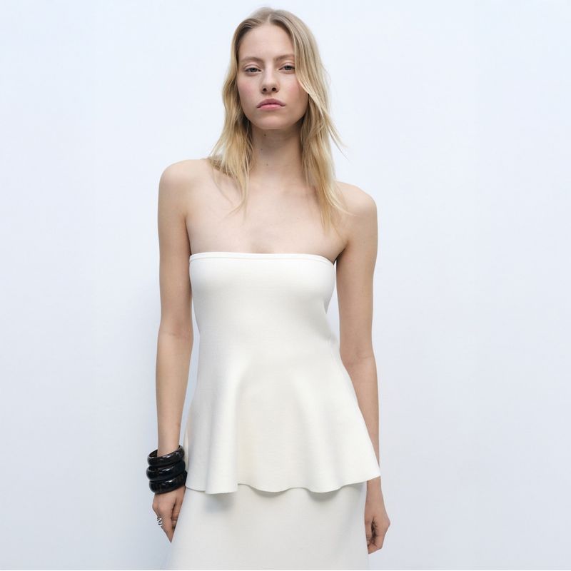 MANGO - Top Punto Fino Peplum Mujer Mango