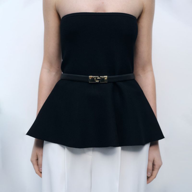 MANGO - Top Punto Fino Peplum Mujer Mango