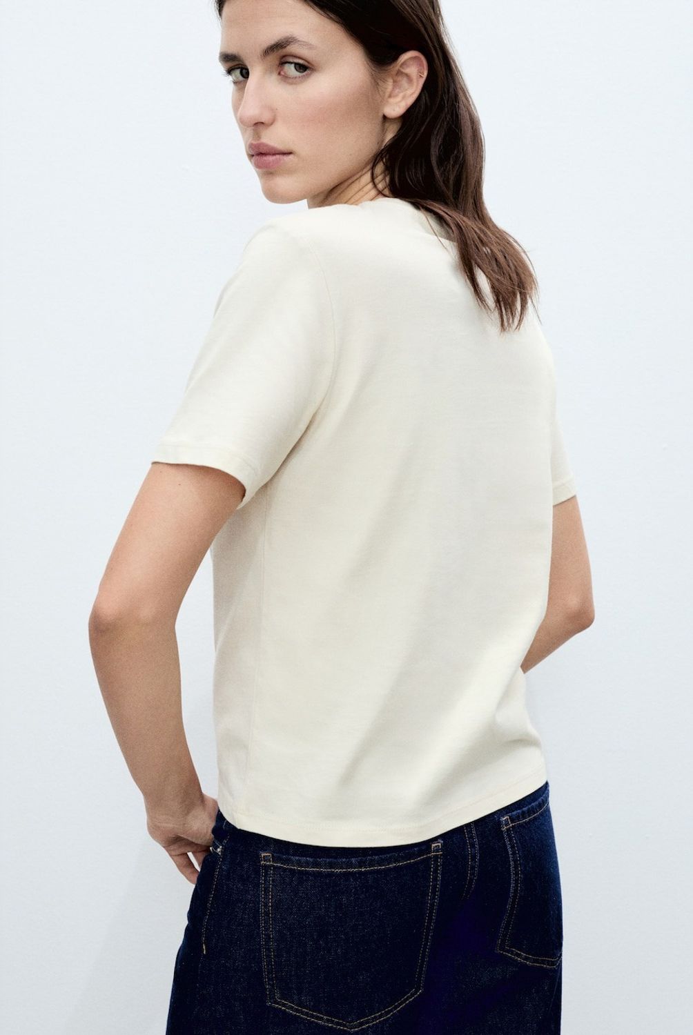 MANGO - Polera Manga Corta Bolsillo Crochet Mujer Mango