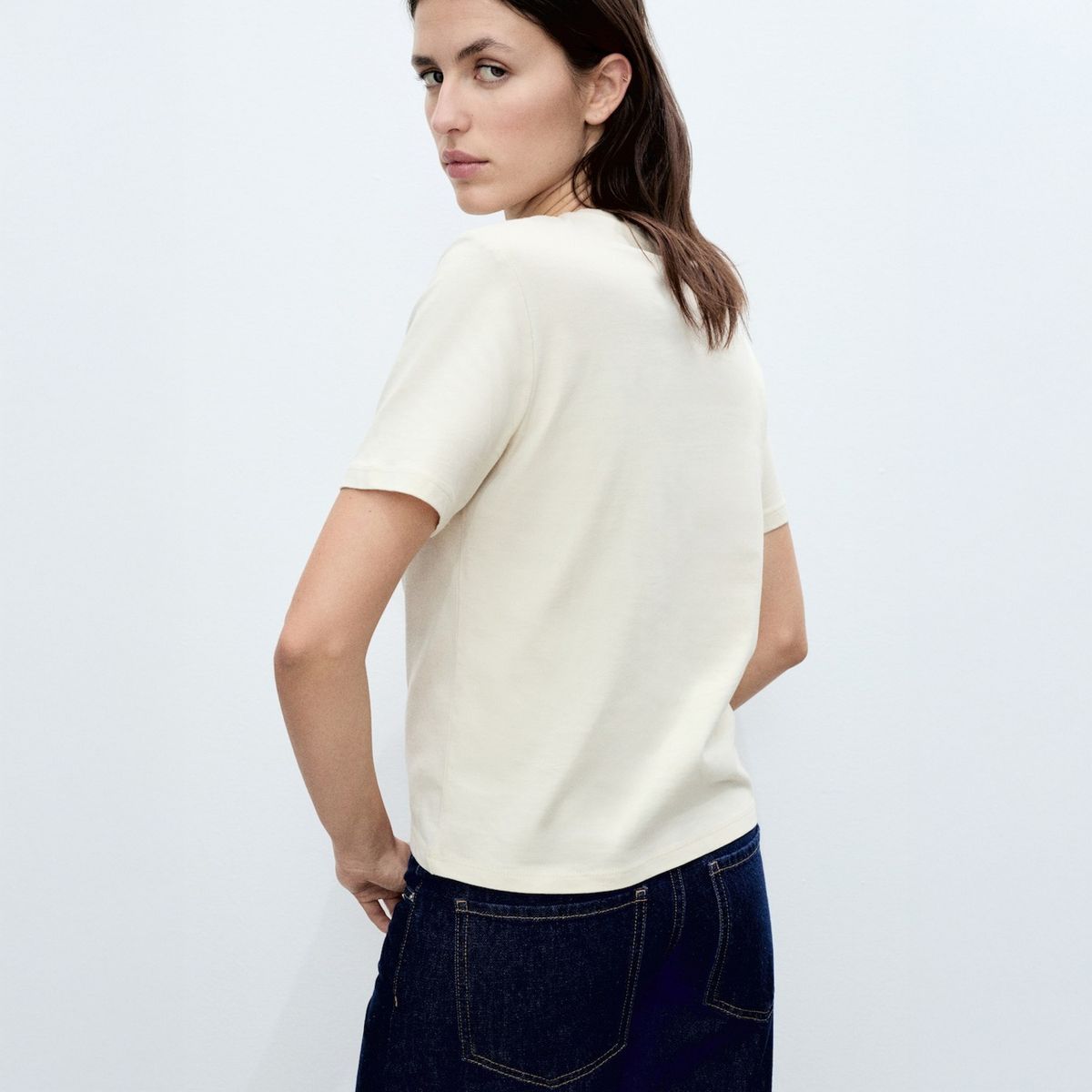 MANGO - Polera Manga Corta Bolsillo Crochet Mujer Mango