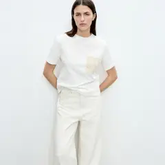 MANGO - Polera Manga Corta Bolsillo Crochet Mujer