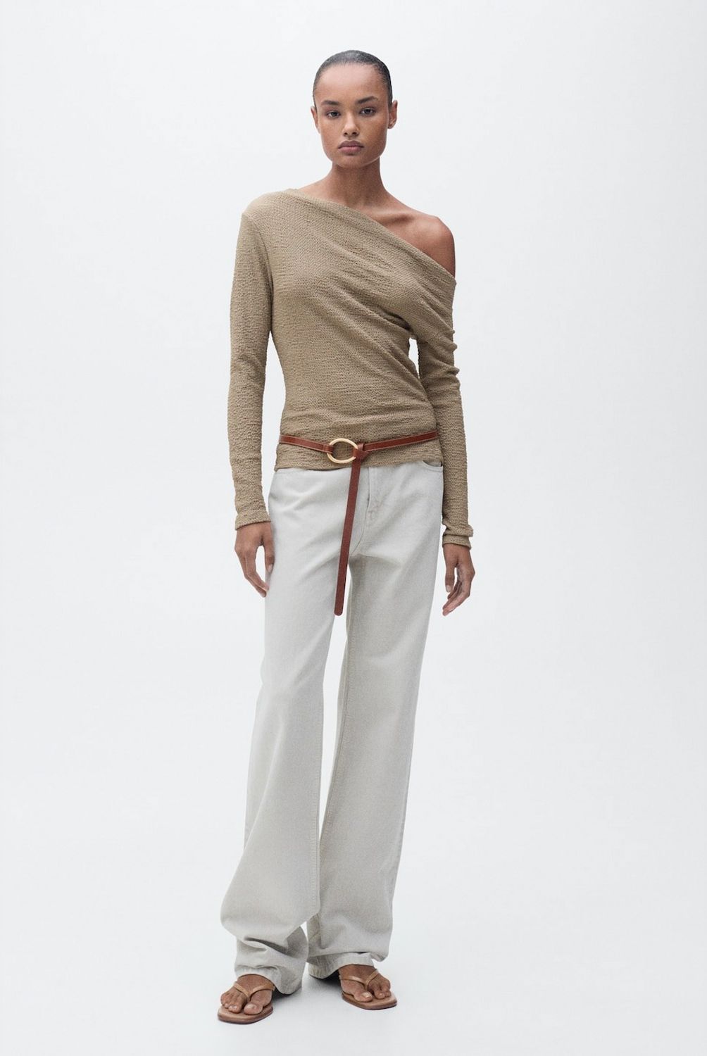 MANGO - Polera Cuello Asimétrico Textura Mujer Mango