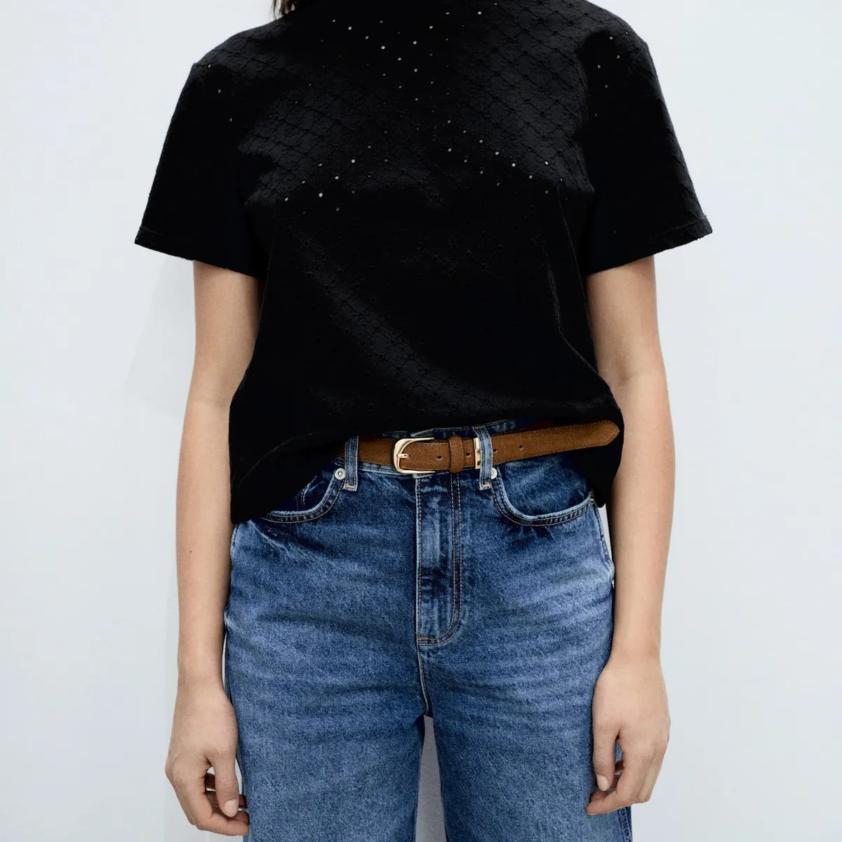 MANGO - Polera Calados Bordados Mujer Mango