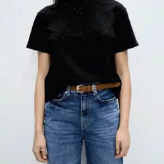 MANGO - Polera Calados Bordados Mujer