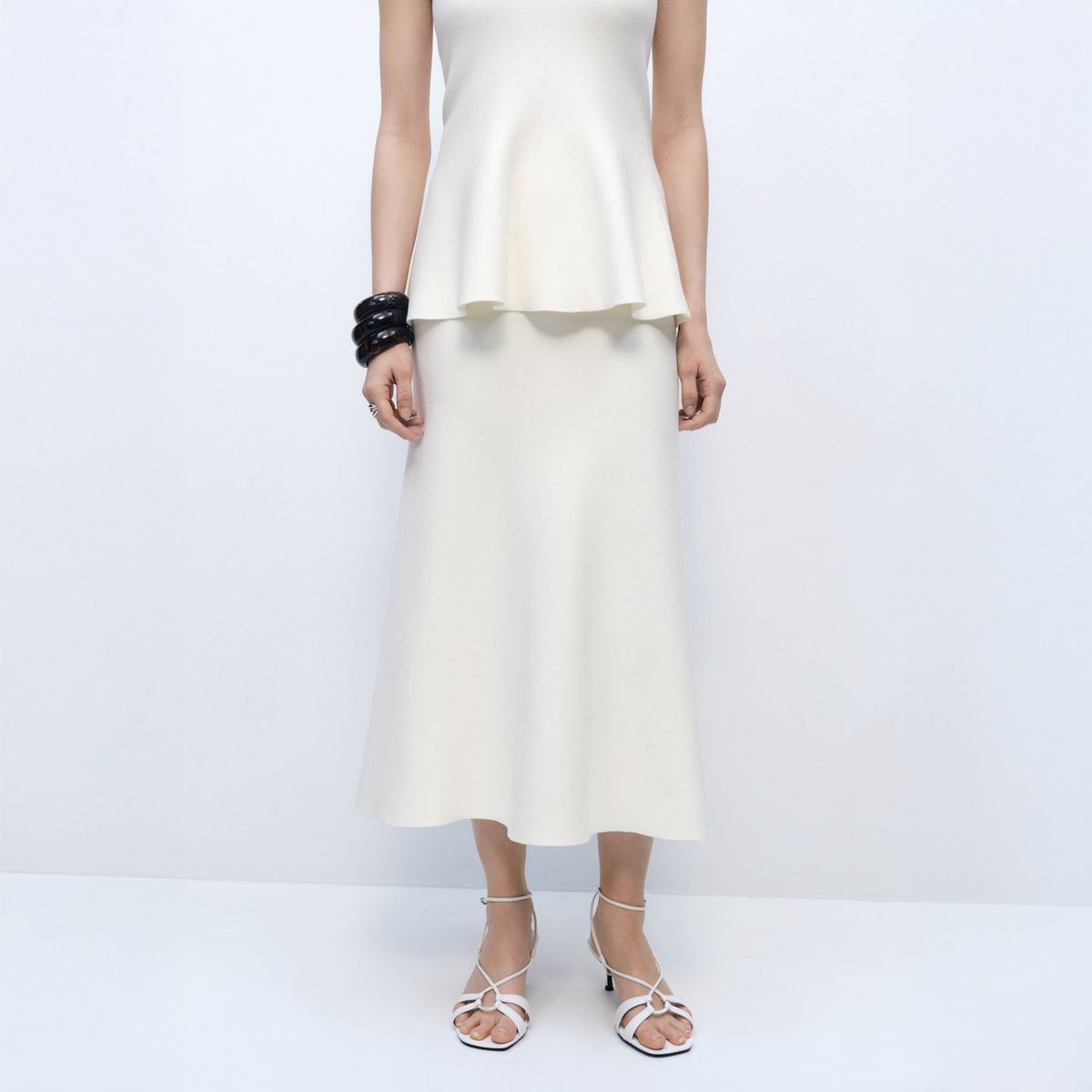 MANGO - Falda Punto Fino Peplum Mujer Mango