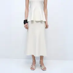 MANGO - Falda Punto Fino Peplum Mujer