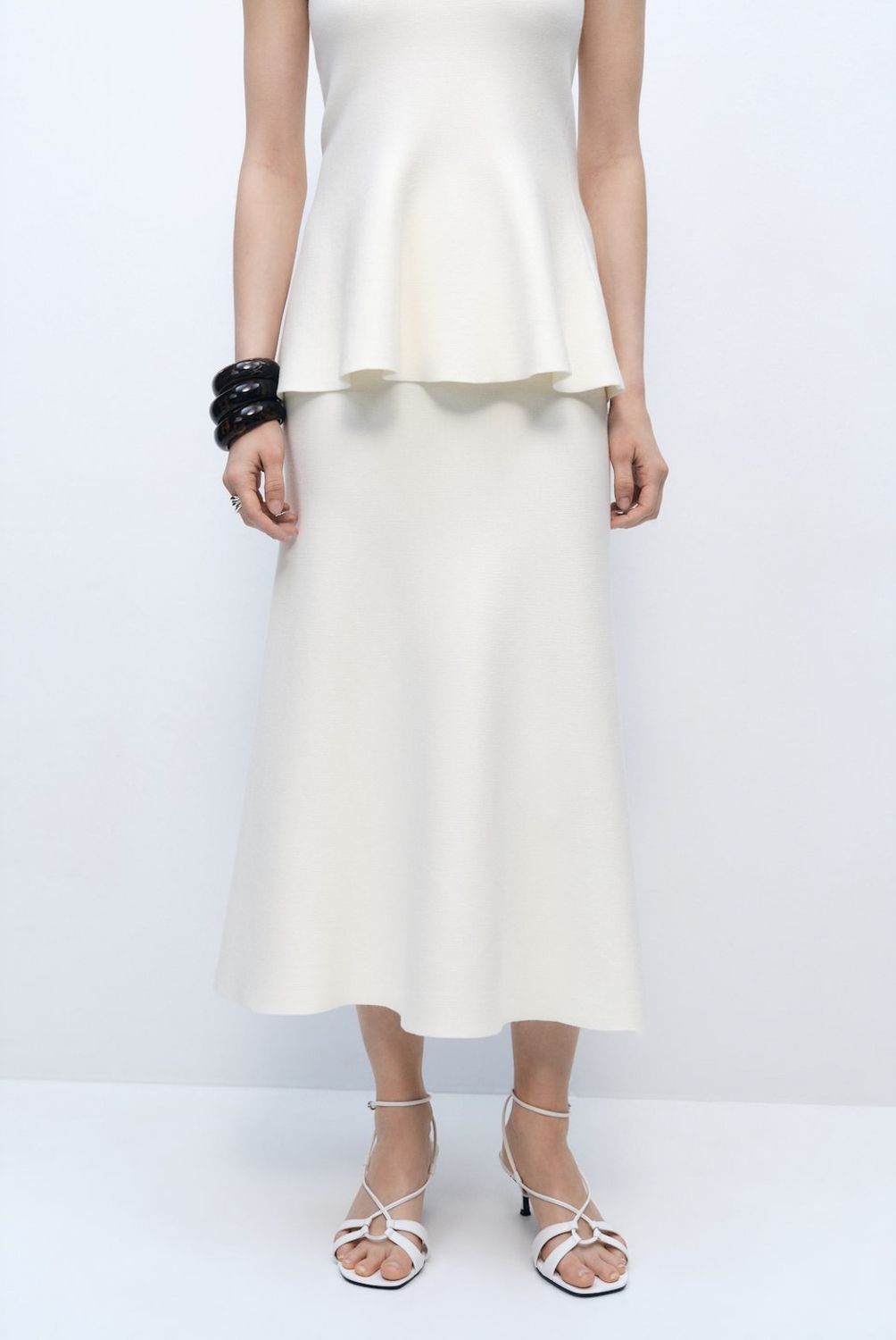 MANGO - Falda Punto Fino Peplum Mujer Mango
