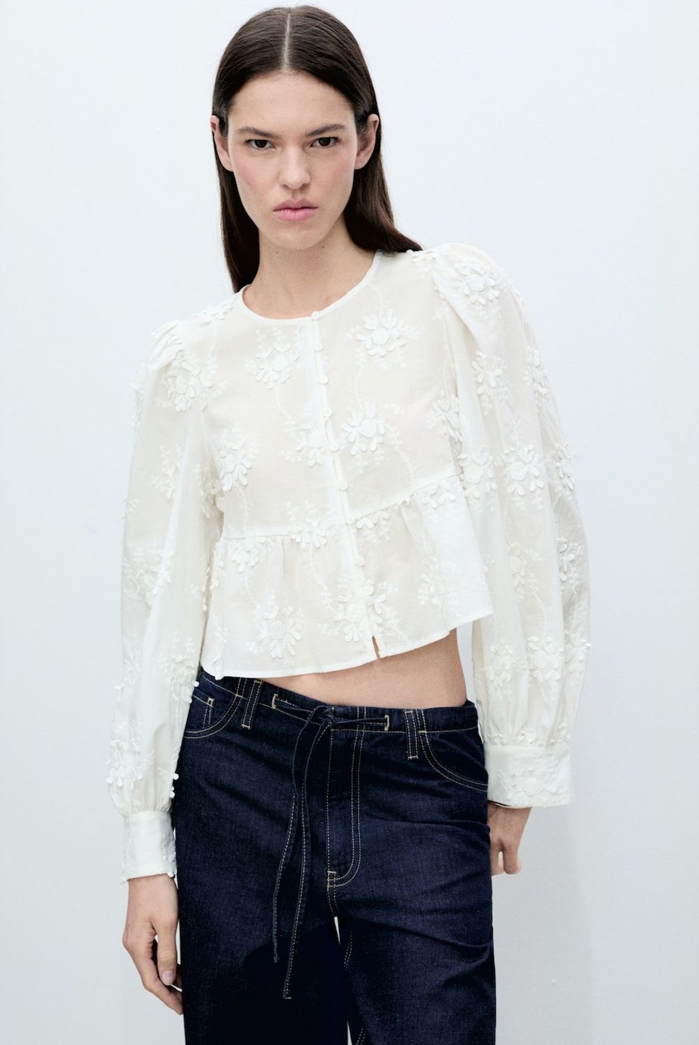 MANGO - Blusa Algodón Bordado Flores Mujer Mango