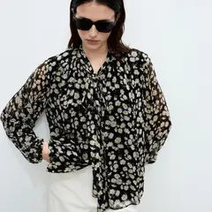 MANGO - Blusa Floral Lazo Mujer