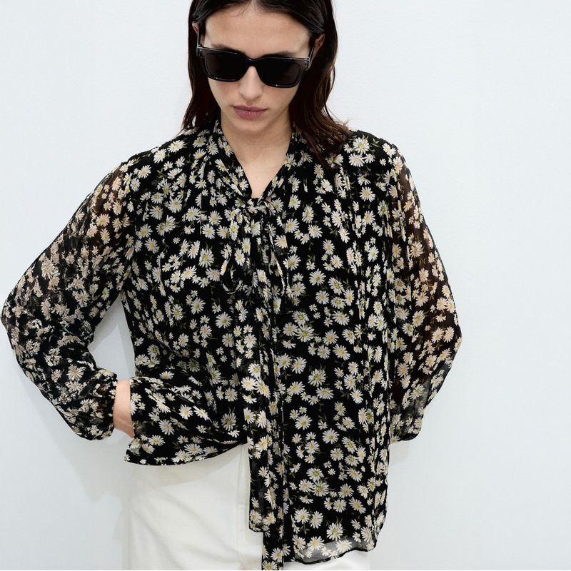 MANGO - Blusa Floral Lazo Mujer Mango