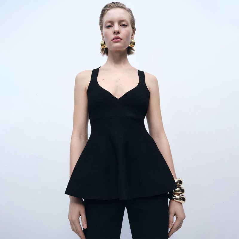 MANGO - Top Punto Fino Peplum Mujer Mango
