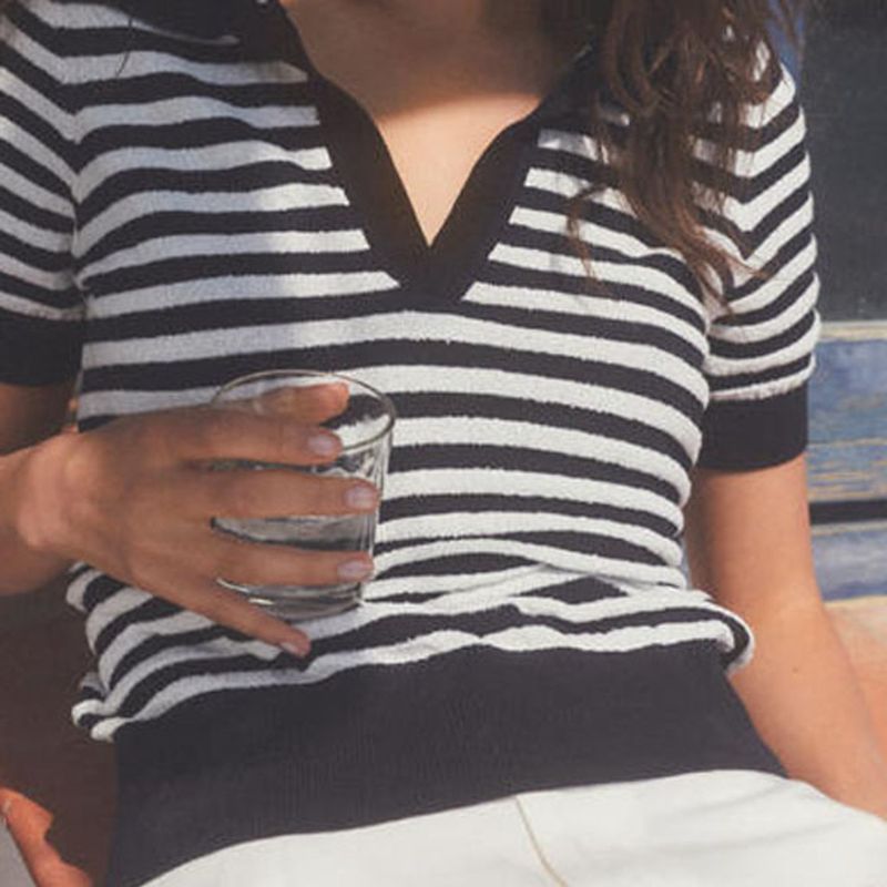 ESEOESE - Sweater Rayas Manga Corta Algodón Mujer Eseoese