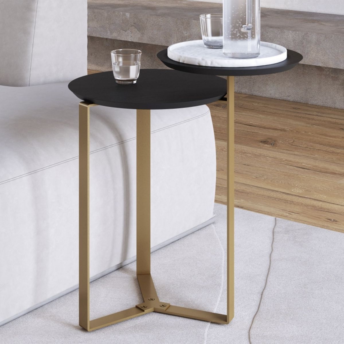 DECOCASA - Mesa Lateral Domenica Negro Pata Dorada Decocasa