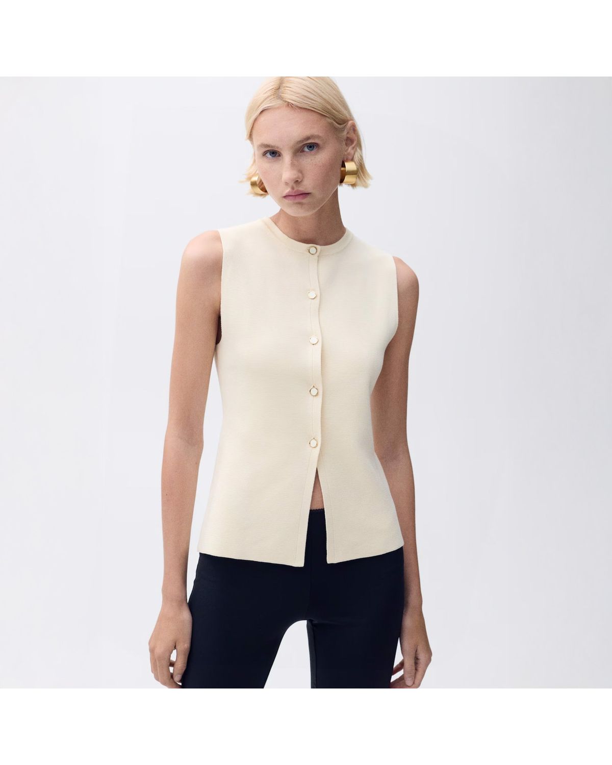 MANGO Chaleco Punto Fino Botones Mujer Mango