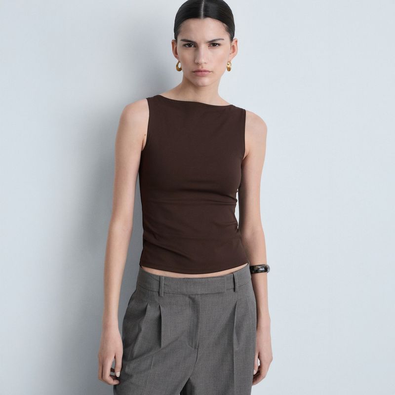 MANGO - Top Tirantes Cuello Barco Mujer Mango