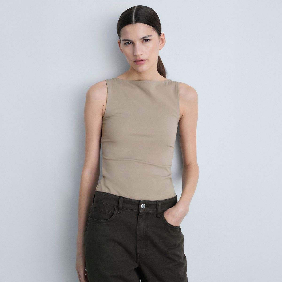 MANGO - Top Tirantes Cuello Barco Mujer Mango