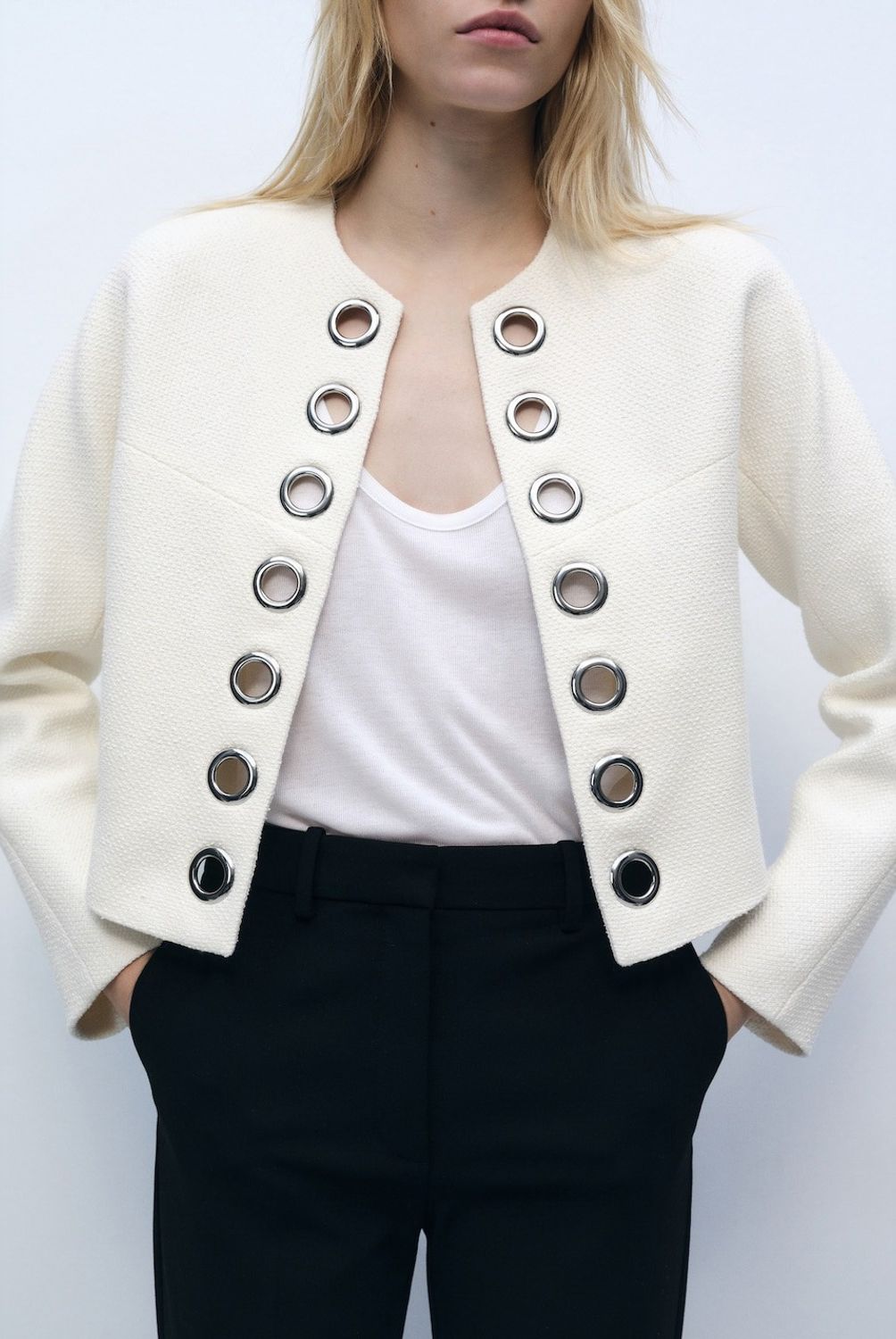 MANGO - Chaqueta Algodón Ribete Troquelado Mujer Mango
