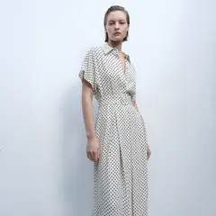 MANGO - Vestido Topos Cinturón Mujer