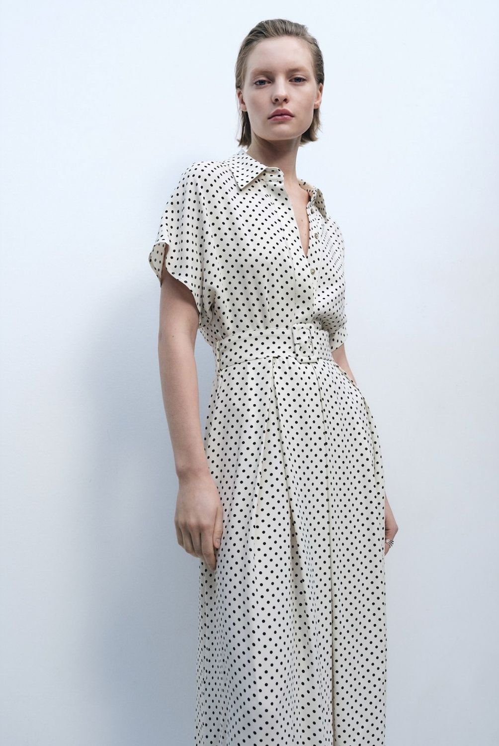 MANGO - Vestido Topos Cinturón Mujer Mango