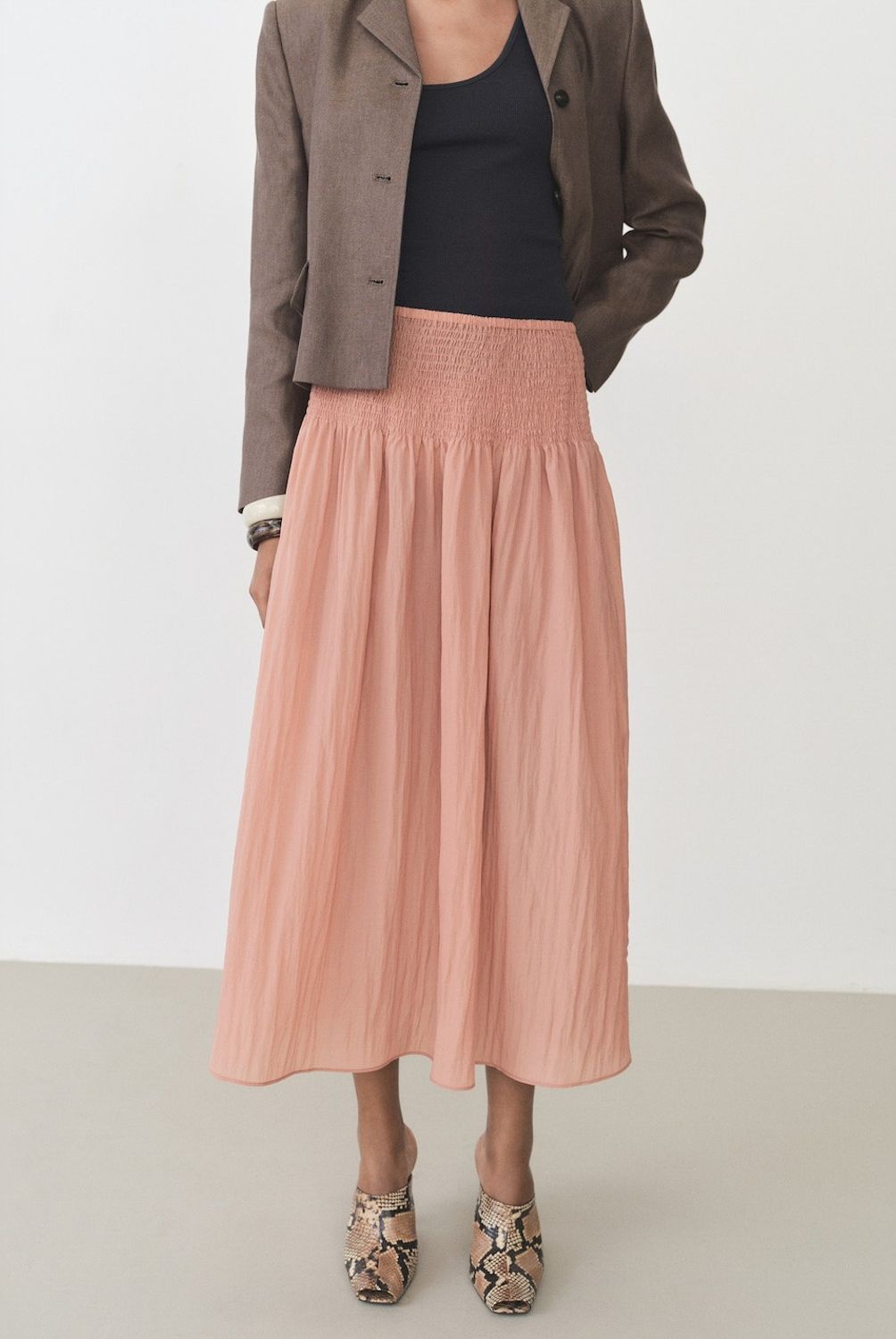 MANGO - Falda Midi Panel Fruncido Mujer Mango