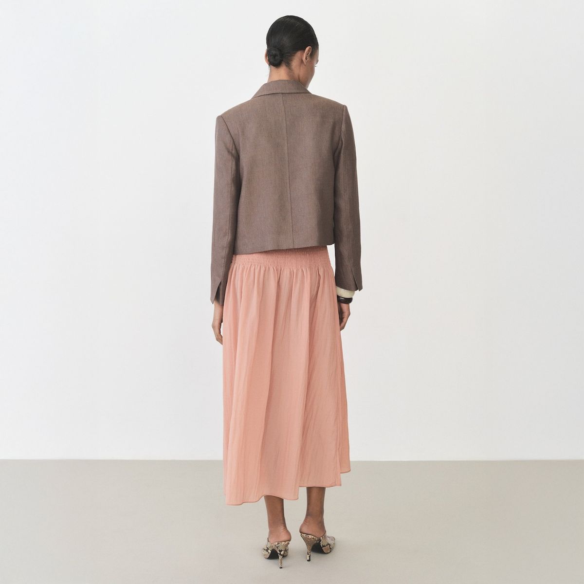 MANGO - Falda Midi Panel Fruncido Mujer Mango