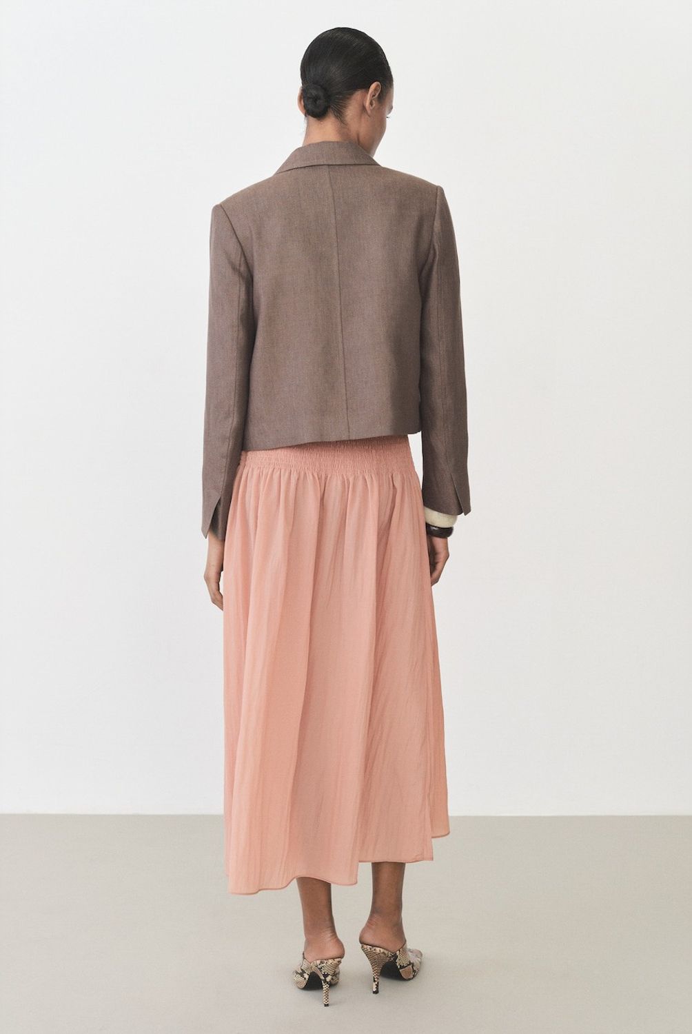 MANGO - Falda Midi Panel Fruncido Mujer Mango