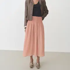 MANGO - Falda Midi Panel Fruncido Mujer