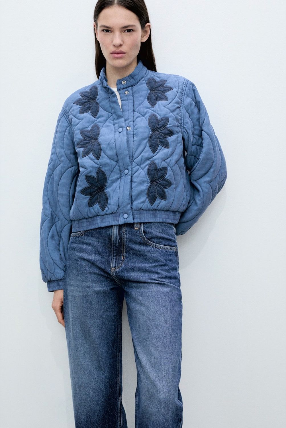 MANGO - Chaqueta Acolchada Bordado Flores Mujer Mango