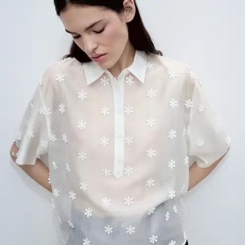 MANGO - Blusa Lyocell Semitransparente Flores Mujer