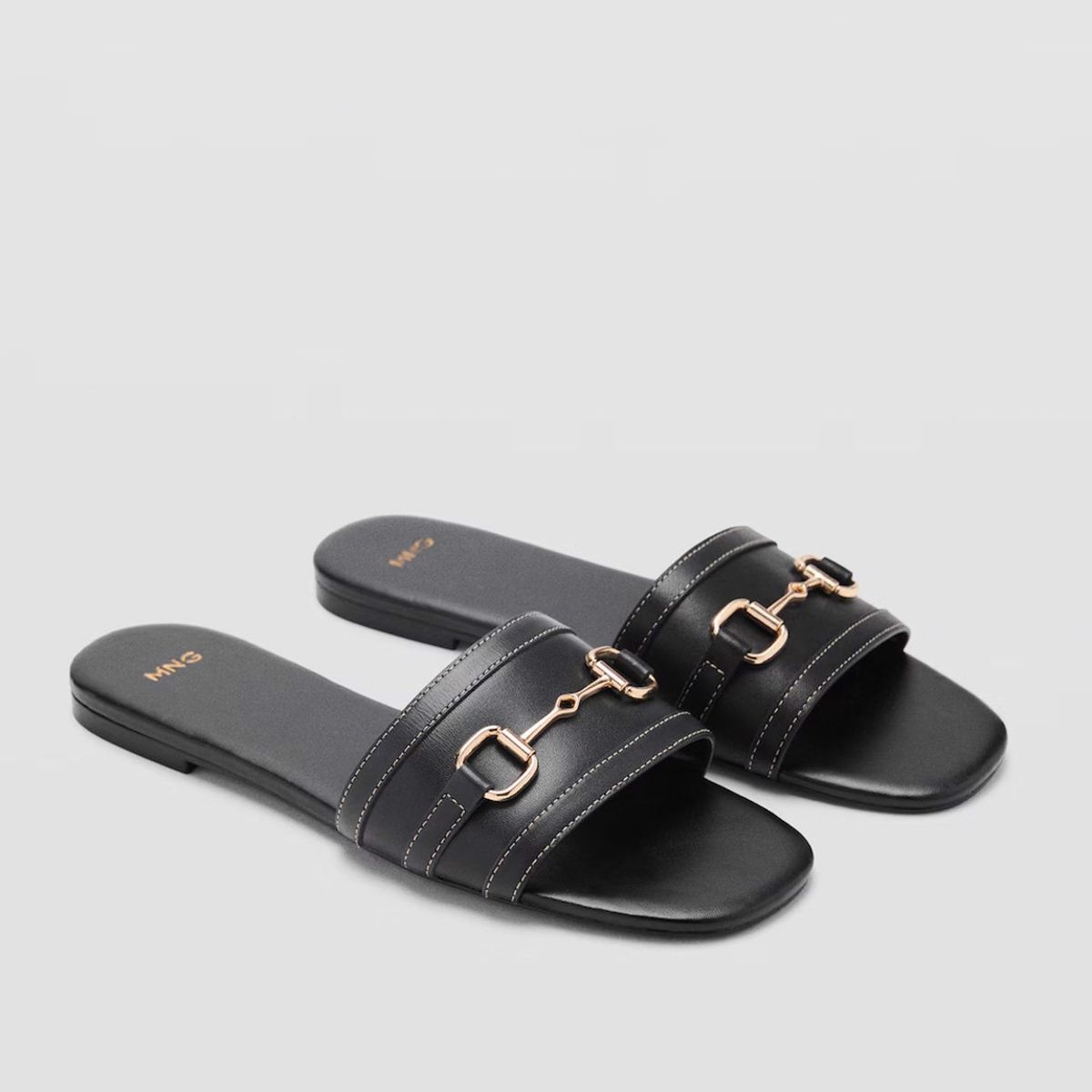 MANGO - Sandalia Cuero Mujer Negro Mango