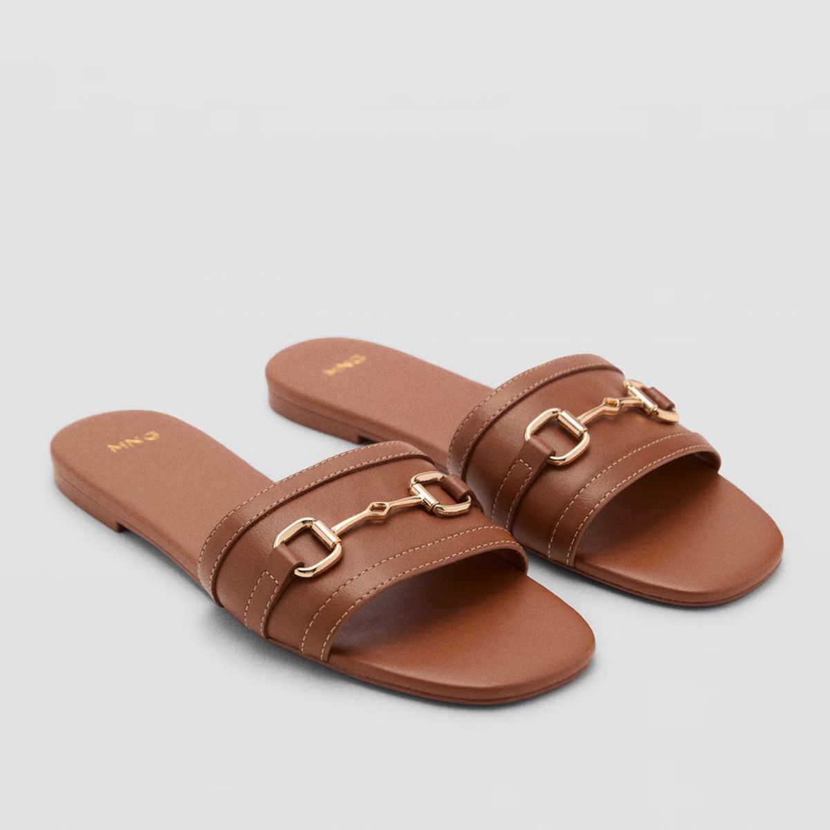 MANGO - Sandalia Cuero Mujer Café Mango