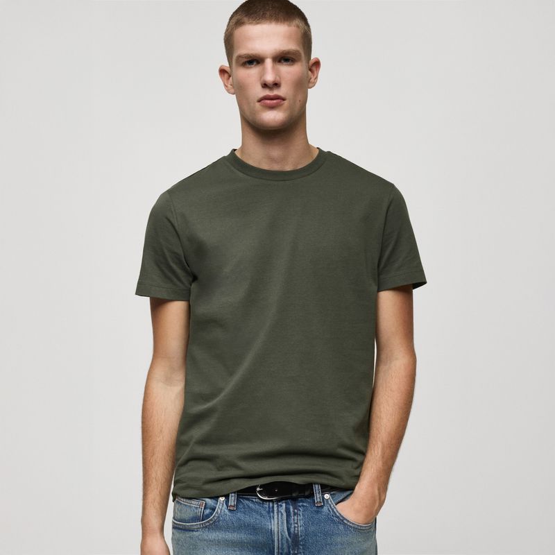 MANGO MAN - Polera Cherlo Manga Corta 100% Algodón Cuello Redondo Hombre Mango Man