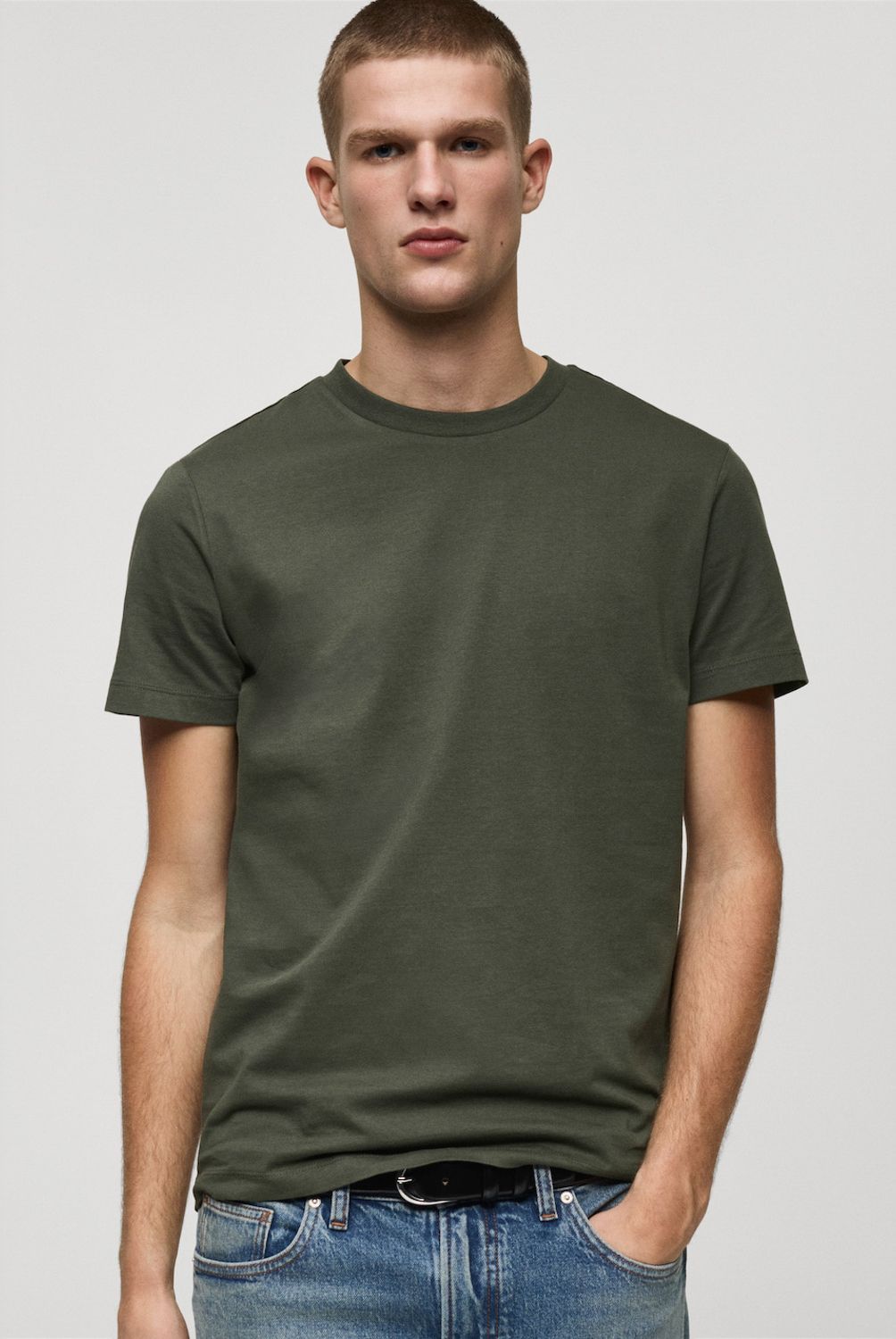 MANGO MAN - Polera Cherlo Manga Corta 100% Algodón Cuello Redondo Hombre Mango Man