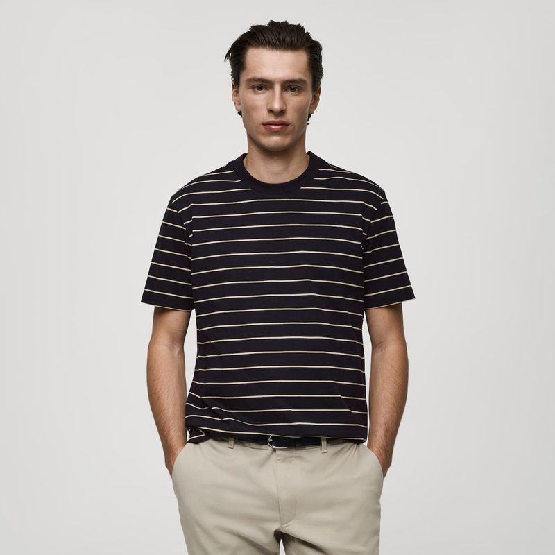 MANGO MAN - Polera 100% Algodón Rayas Hombre Mango Man