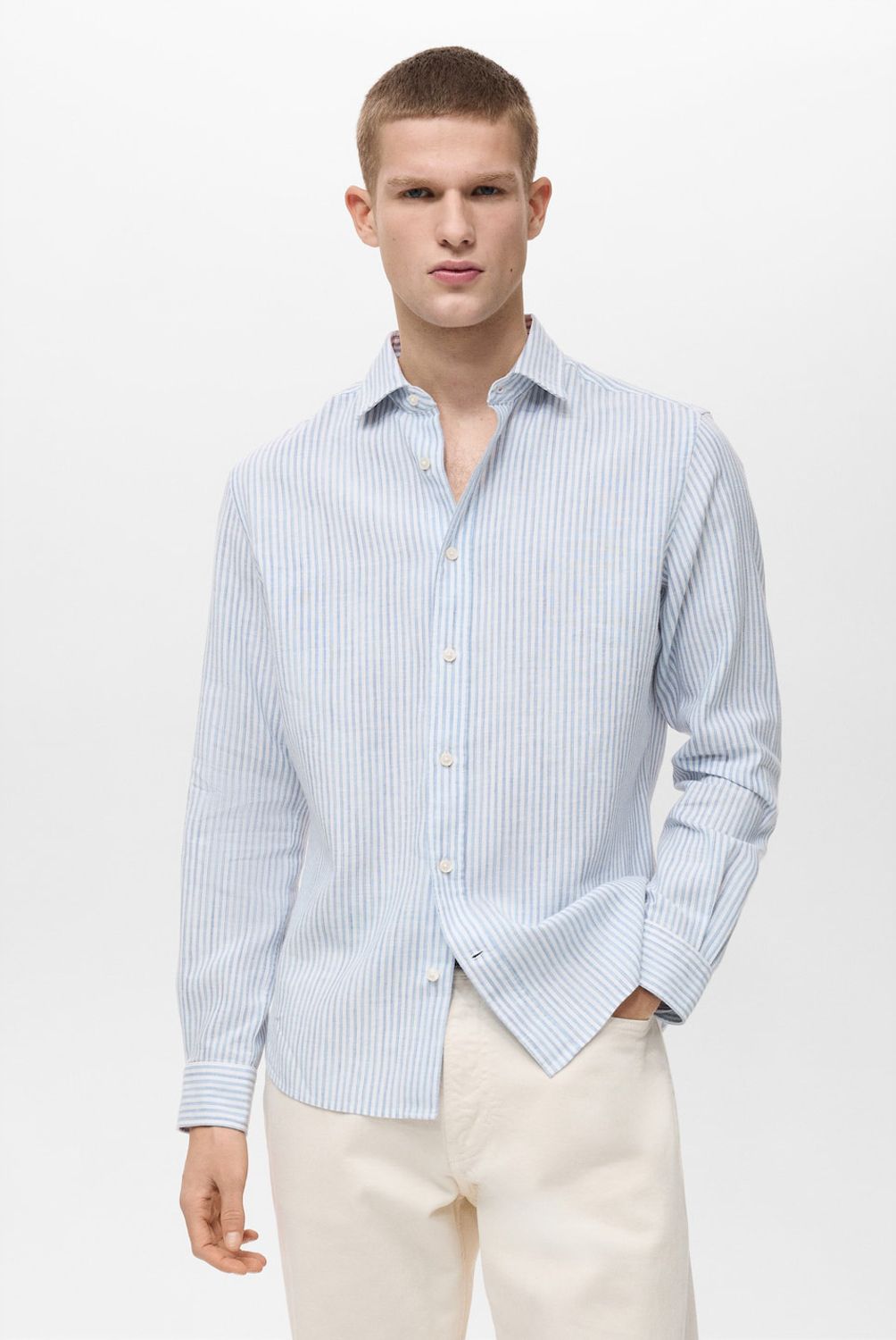 MANGO MAN - Camisa Emma Lino Rayas Regular Fit Hombre Mango Man