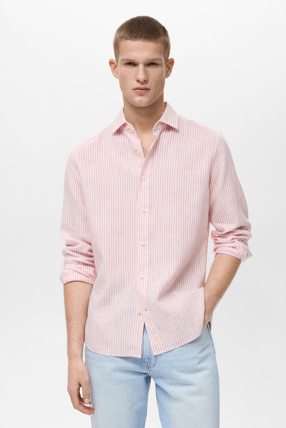 MANGO MAN - Camisa Emma Lino Rayas Regular Fit Hombre Mango Man