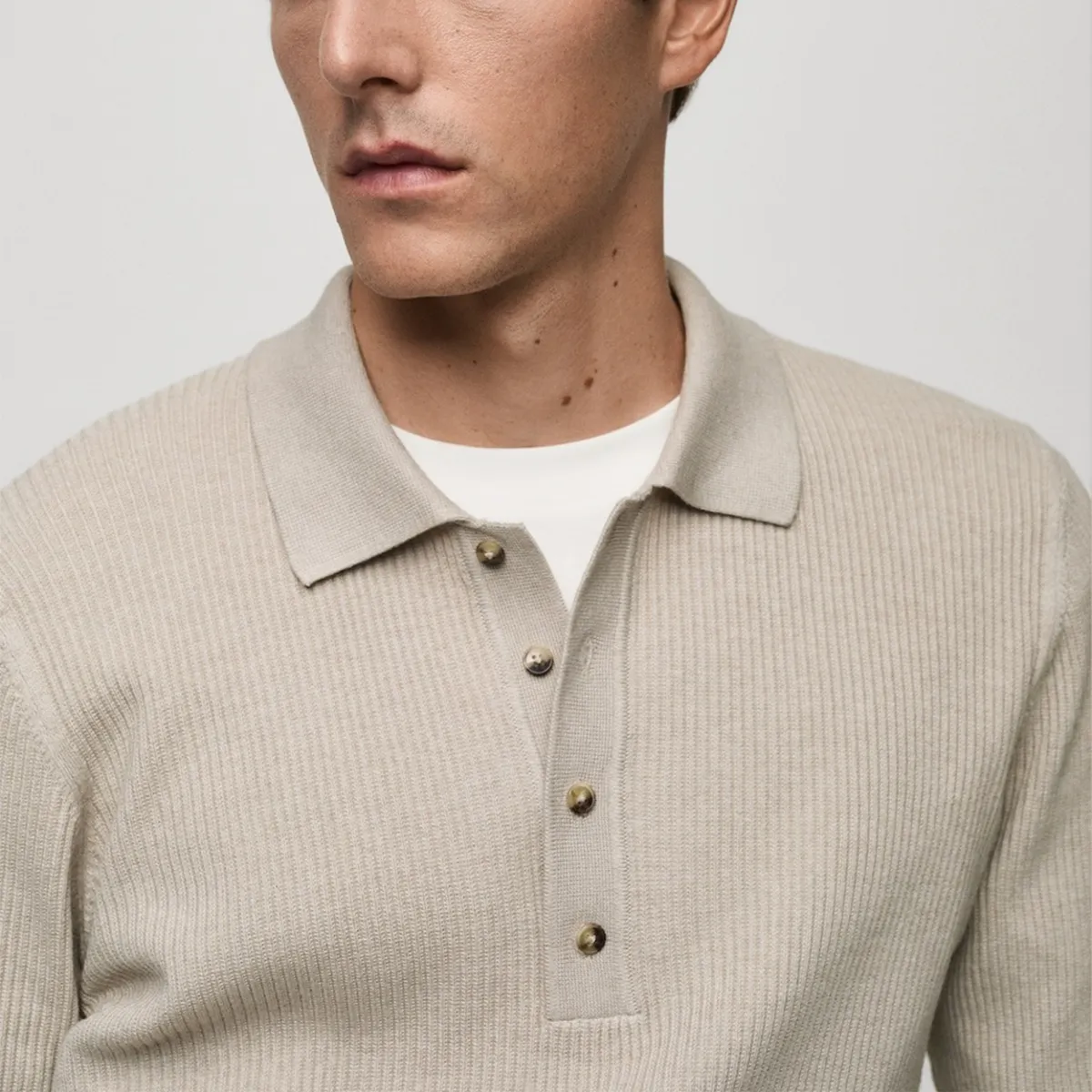 MANGO MAN - Sweater Antiguas Cuello Polo Botones Regular Fit Canalé Hombre Mango Man