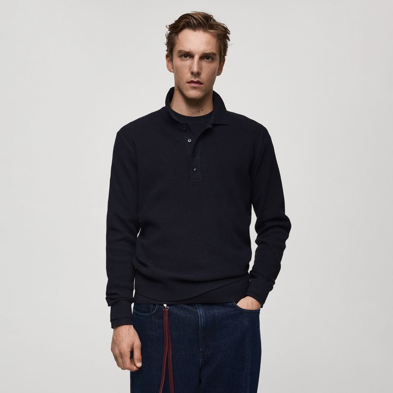 MANGO MAN - Sweater Antiguas Cuello Polo Botones Regular Fit Canalé Hombre Mango Man