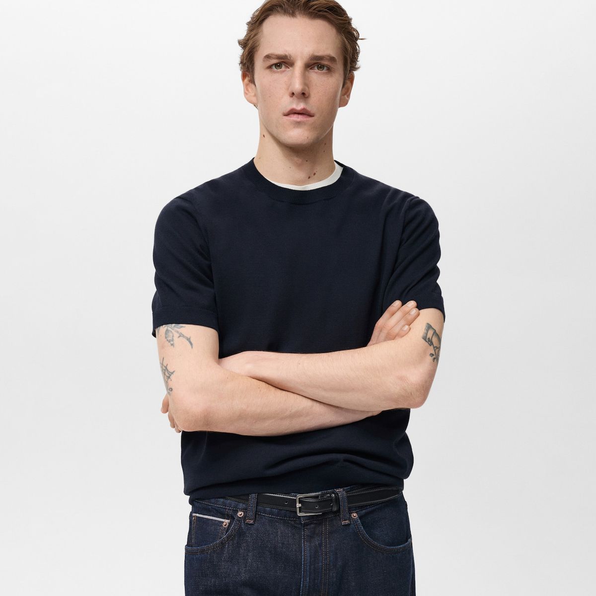 MANGO MAN - Polera Arraona Punto Fino Hombre Mango Man