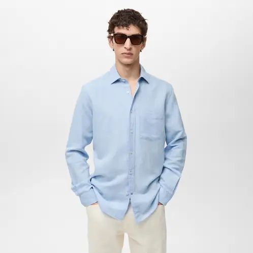 MANGO MAN - Camisa Avispa Lino Fit Clásico Hombre