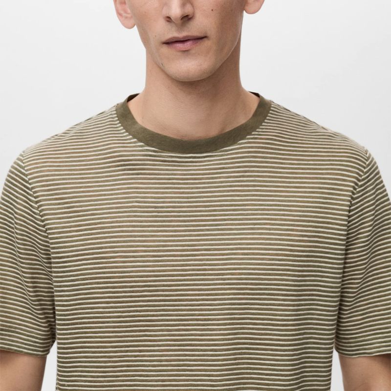 MANGO MAN - Polera Limar Lino Slim Fit Rayas Cuello Redondo Hombre Mango Man