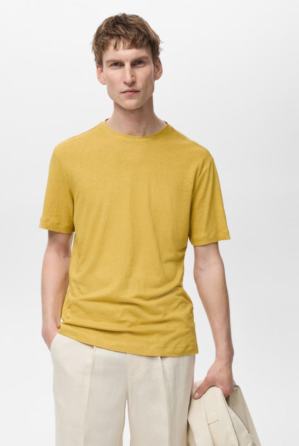 MANGO MAN - Polera Liman Lino Slim Fit Cuello Redondo Hombre Mango Man
