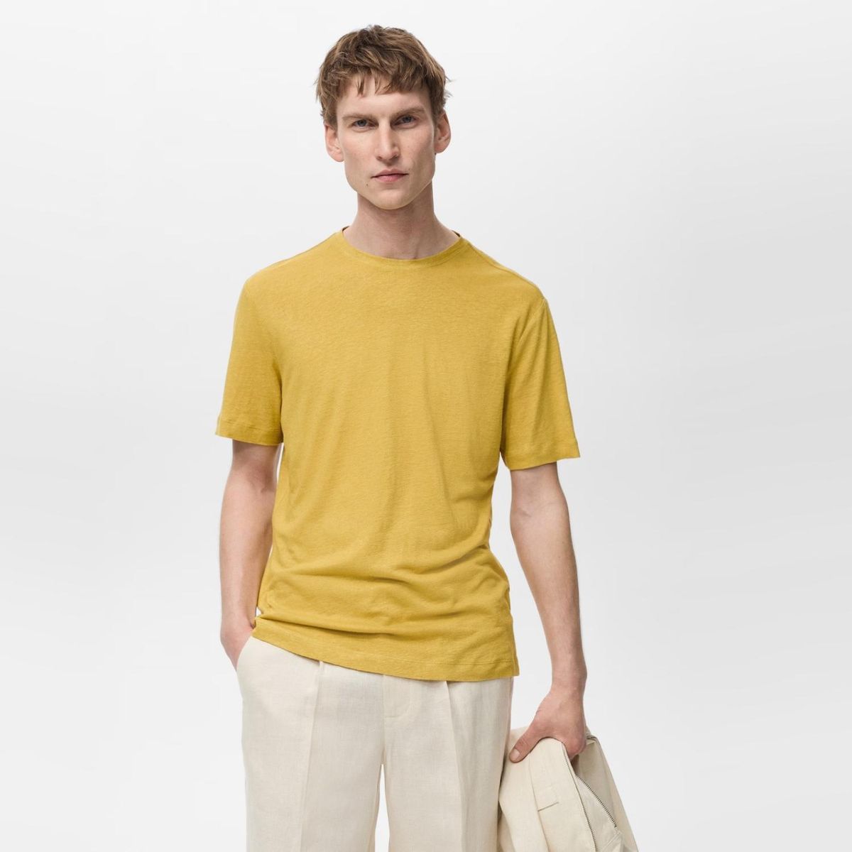 MANGO MAN - Polera Liman Lino Slim Fit Cuello Redondo Hombre Mango Man