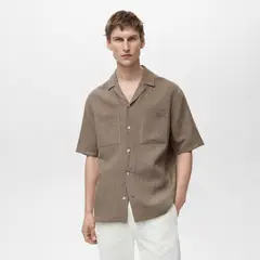 MANGO MAN - Camisa Lino Algodón Rayas Textura Hombre