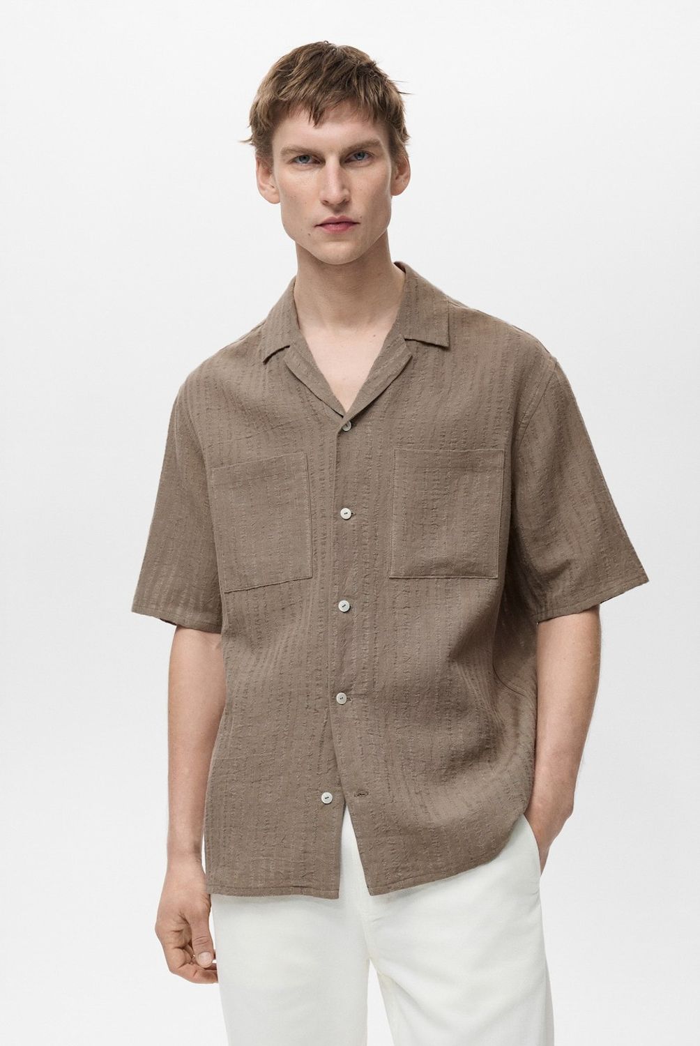MANGO MAN - Camisa Lino Algodón Rayas Textura Hombre Mango Man