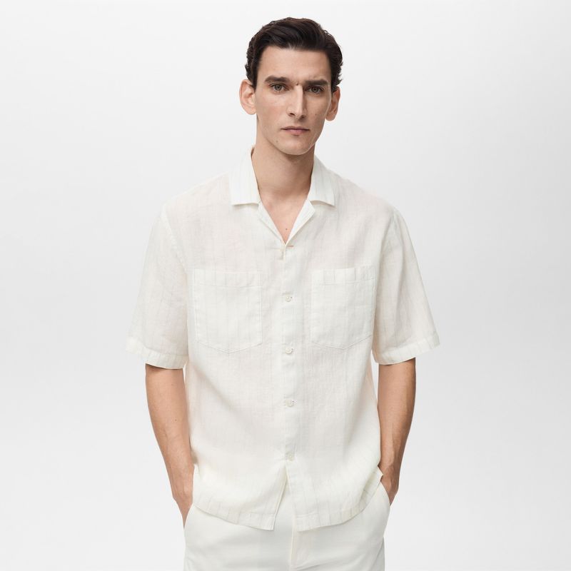 MANGO MAN - Camisa Safi 100% Lino Raya Diplomatica Hombre Mango Man