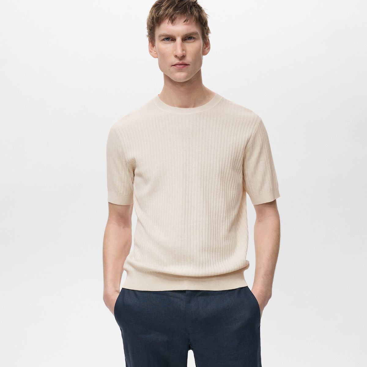 MANGO MAN - Polera Paule Regular Fit Punto Canalé Hombre Mango Man